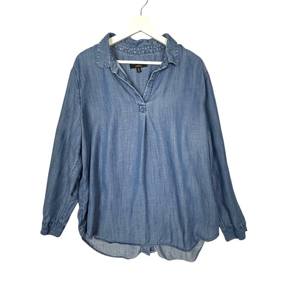 Banana Republic Shirt Womens XL Chambray Boyfriend Fit Button Back Pullover Blue - Picture 4 of 13
